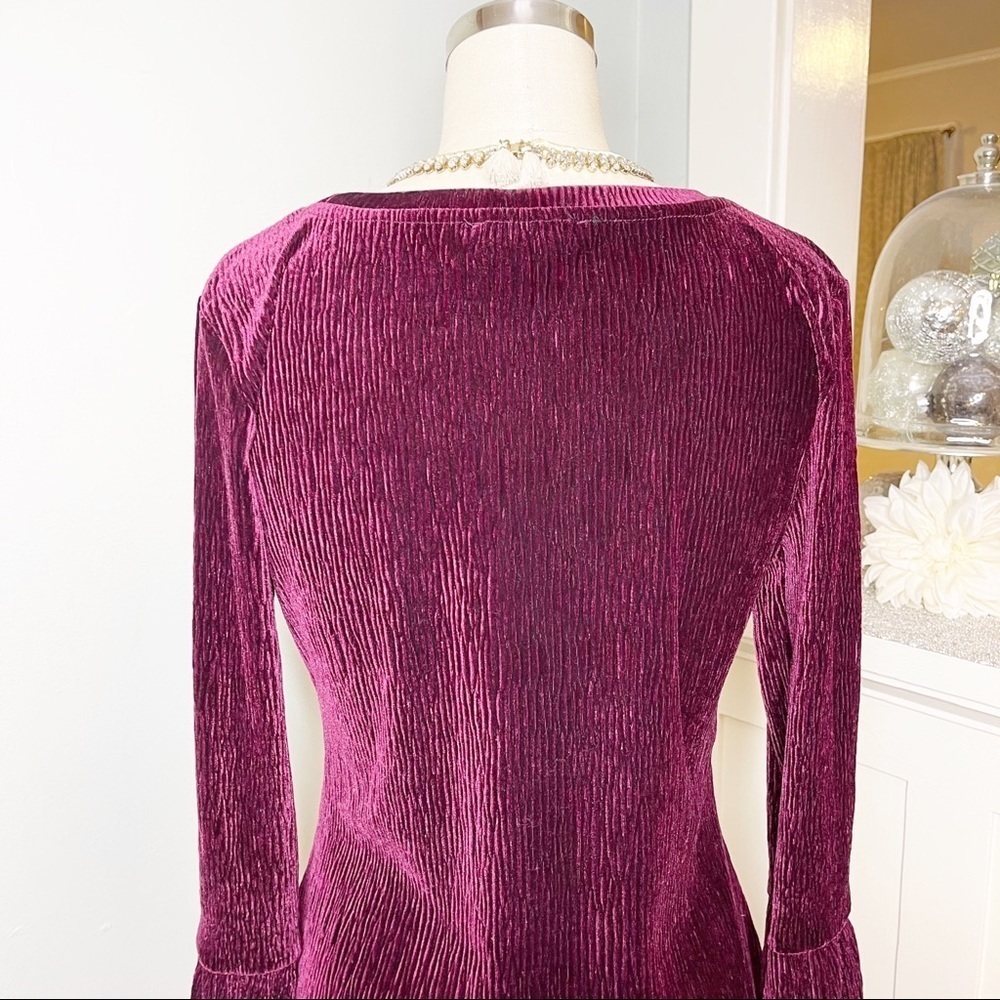 Tribal Burgundy Velvet Scoop Neck Bell Sleeve Stretchy Top Medium - Picture 9 of 13